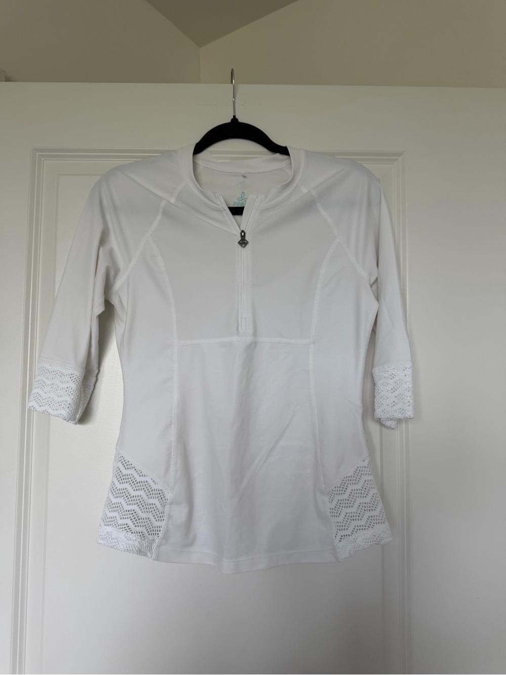 White Women's Half-Zip Performance Top with Lace Panels